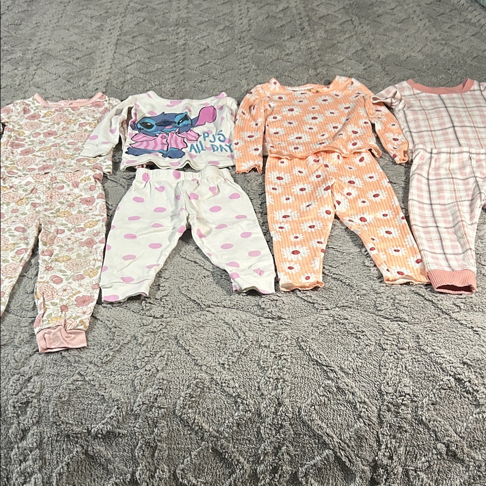 Girls Pajama Sets Pink and Orange Floral and Polka Dot and Plaid